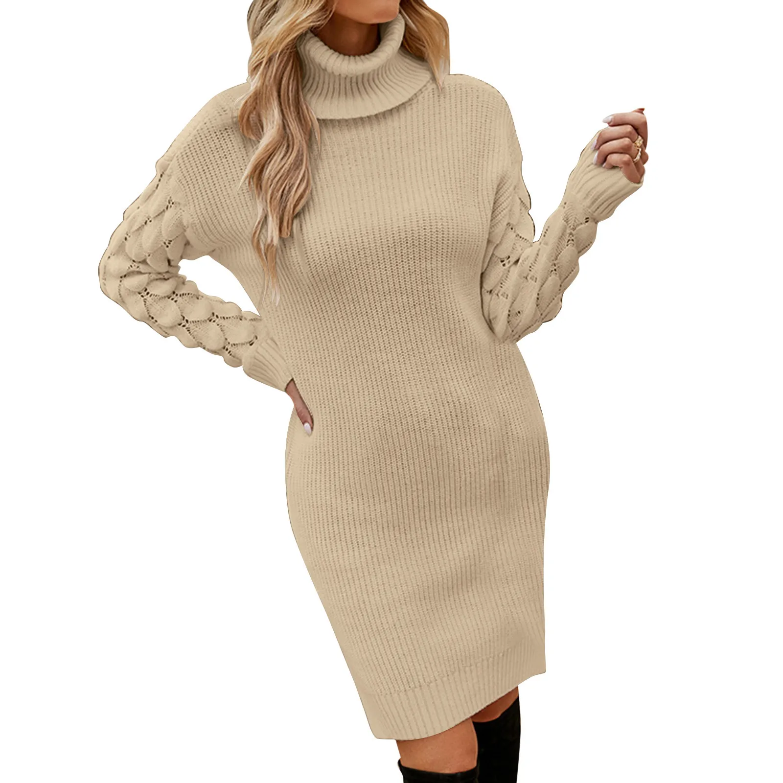 

Autumn And Winter New European And American Border Hollowed Out Split Wool Dress Women Vintage Print Pullovers