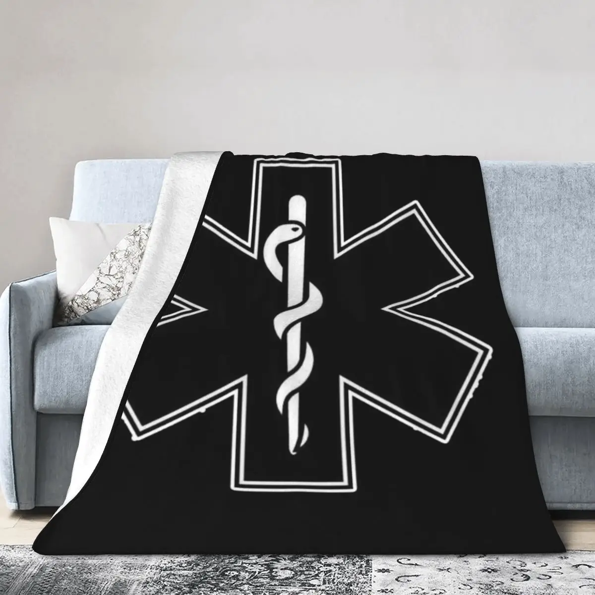 

Punk Emt Star Of Life Blanket Bed Picnic Blanket Bedspread Bed Decor Sofa Blanket totem animal snake Dirty resistant Non-stick