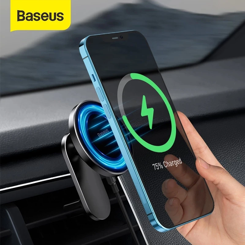 

New Baseus Magnetic Car Phone Holder Fast Wireless Charger Car Air Vent Mount Phone Holder For iPhone 12 Pro Max Phone
