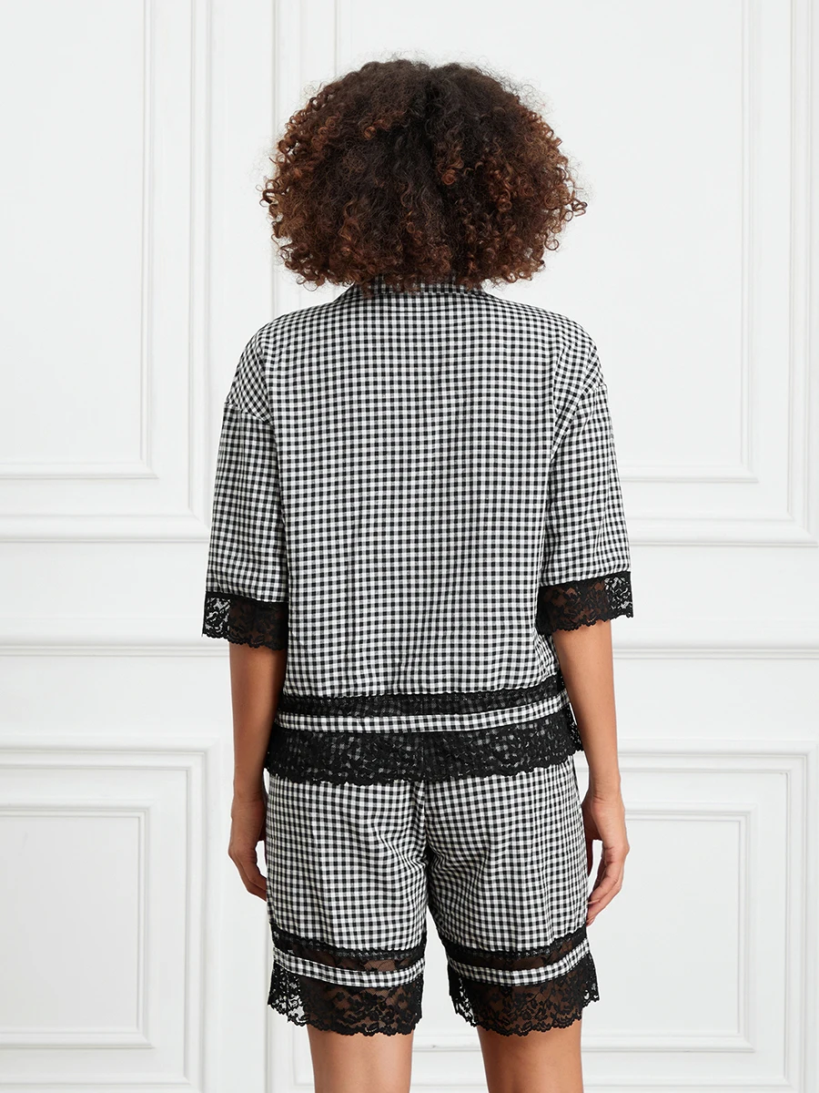 Женский летний наряд Свободный повседневный галстук-бабочка спереди в клетку с