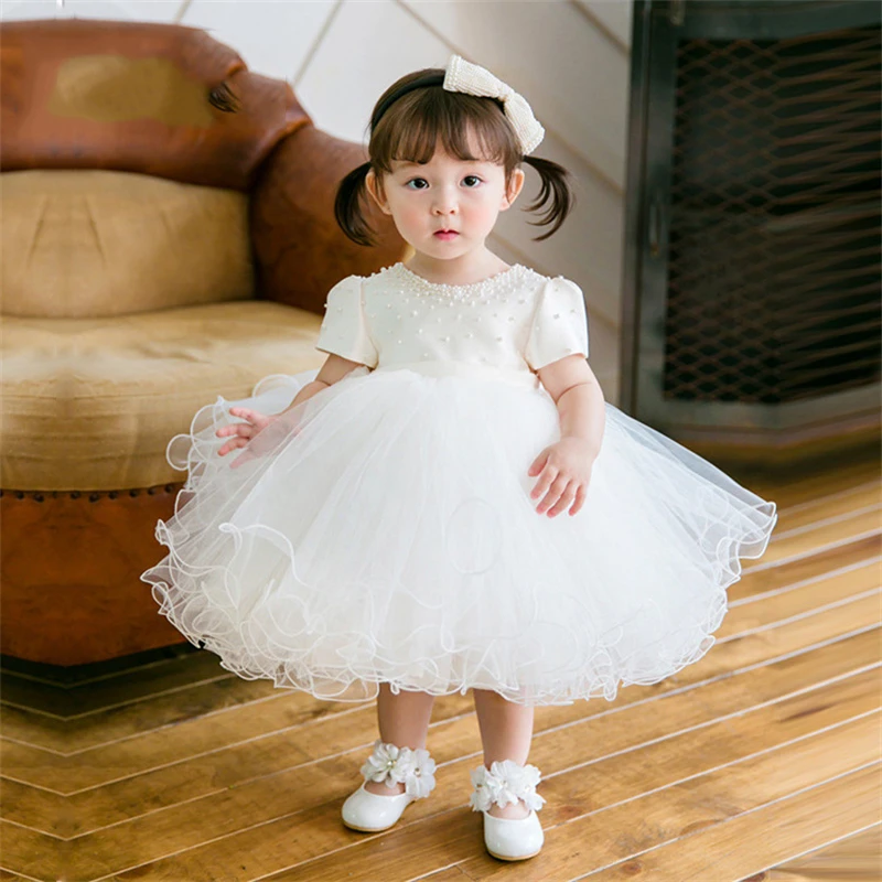 

New Fashion Sequin Flower Girl Dress Party Wedding Princess White Tulle Toddler Baby Girls Baptism Christening 1st Birthday Gown