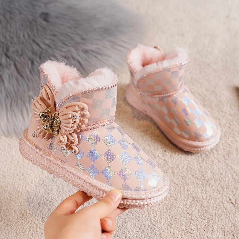 Winter Kids Shoes for Girl Snow Boots Cute Bow Plush Warm Baby Girl Shoes Non-slip Warm Children Bottes Hiver Ankle Boots enlarge
