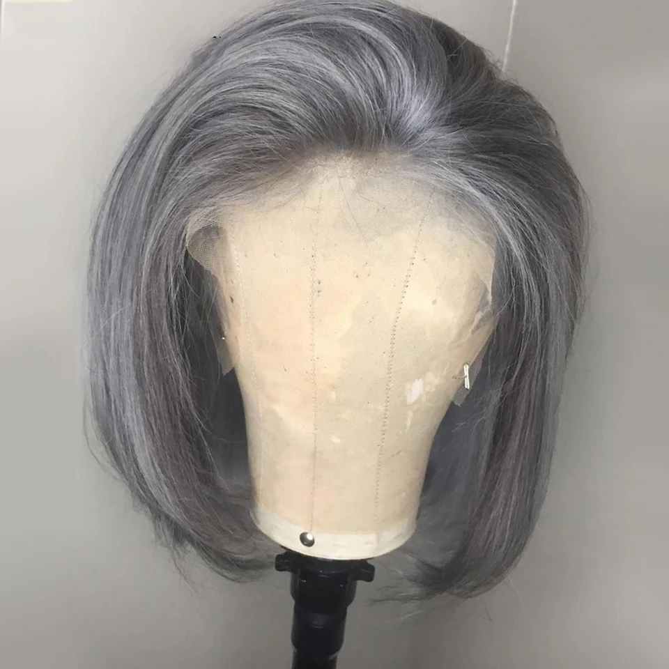 

Platinum Ash Blonde Silky Straight Gray 12-16inch Short Bob Synthetic Lace Front Wigs for Black Women Heat Fiber Hair Cosplay