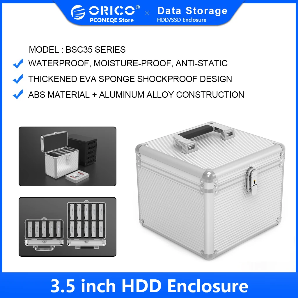 ORICO 5/10/15 Bay 3.5'' Hard Drive Aluminum HDD Protector Box with Locking Protection for 2.5 3.5 M.2 Hard Drive Storage Box