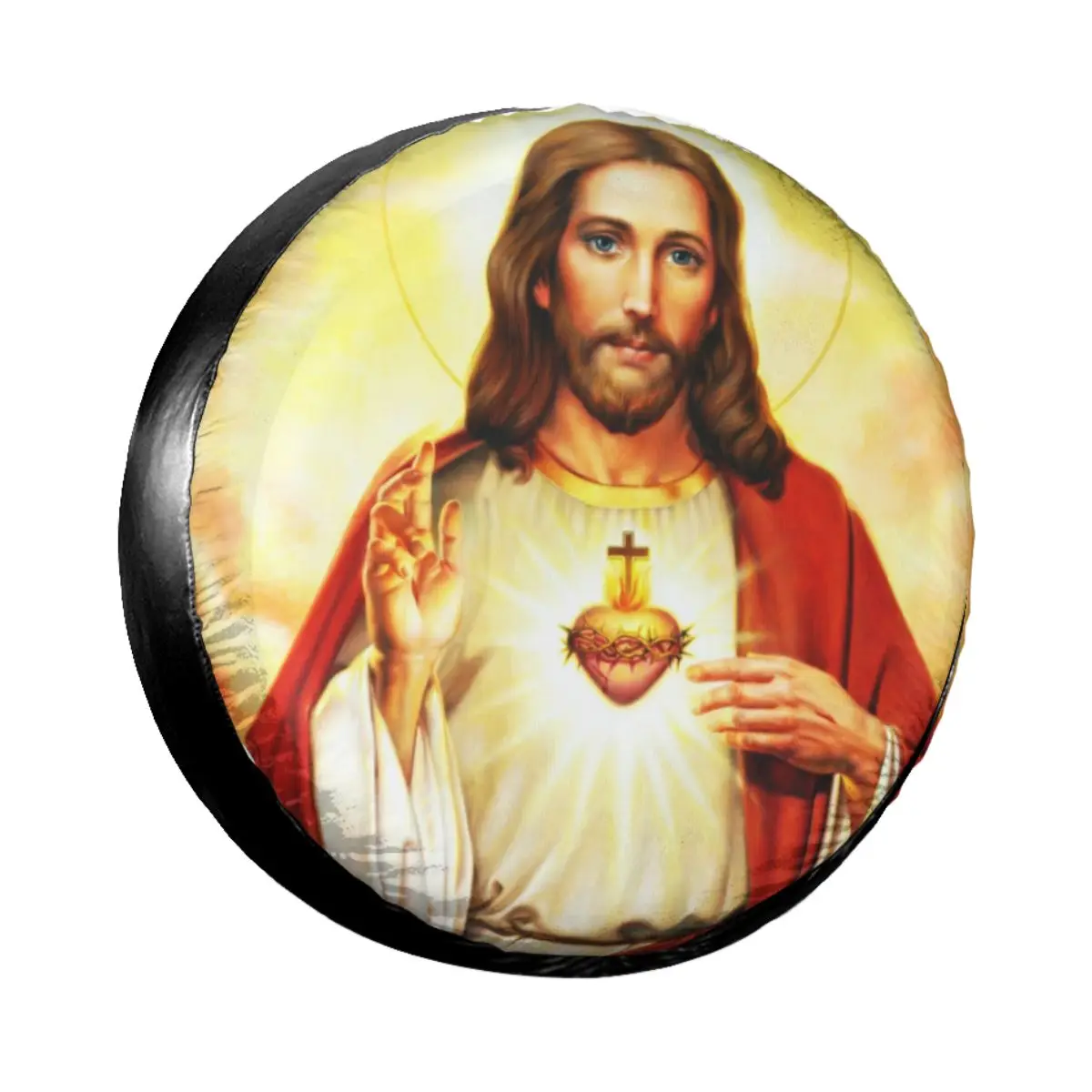 

Warm Heart Of Jesus Spare Tire Cover Case Bag Pouch for Jeep Religious Christian Divine Mercy Car Wheel Protectors Accessories