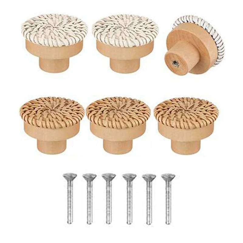 

30Pcs Boho Rattan Dresser Knobs Round Wooden Drawer Knobs Handmade Wicker Woven And Screws For Boho Furniture Knobs