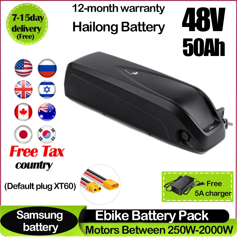 Аккумулятор Hailong 36 в 48 52 30 Ач 40 50 60 18650 для двигателя Bafang 500 Вт BBS02 BBS03 BBSHD 750 1500