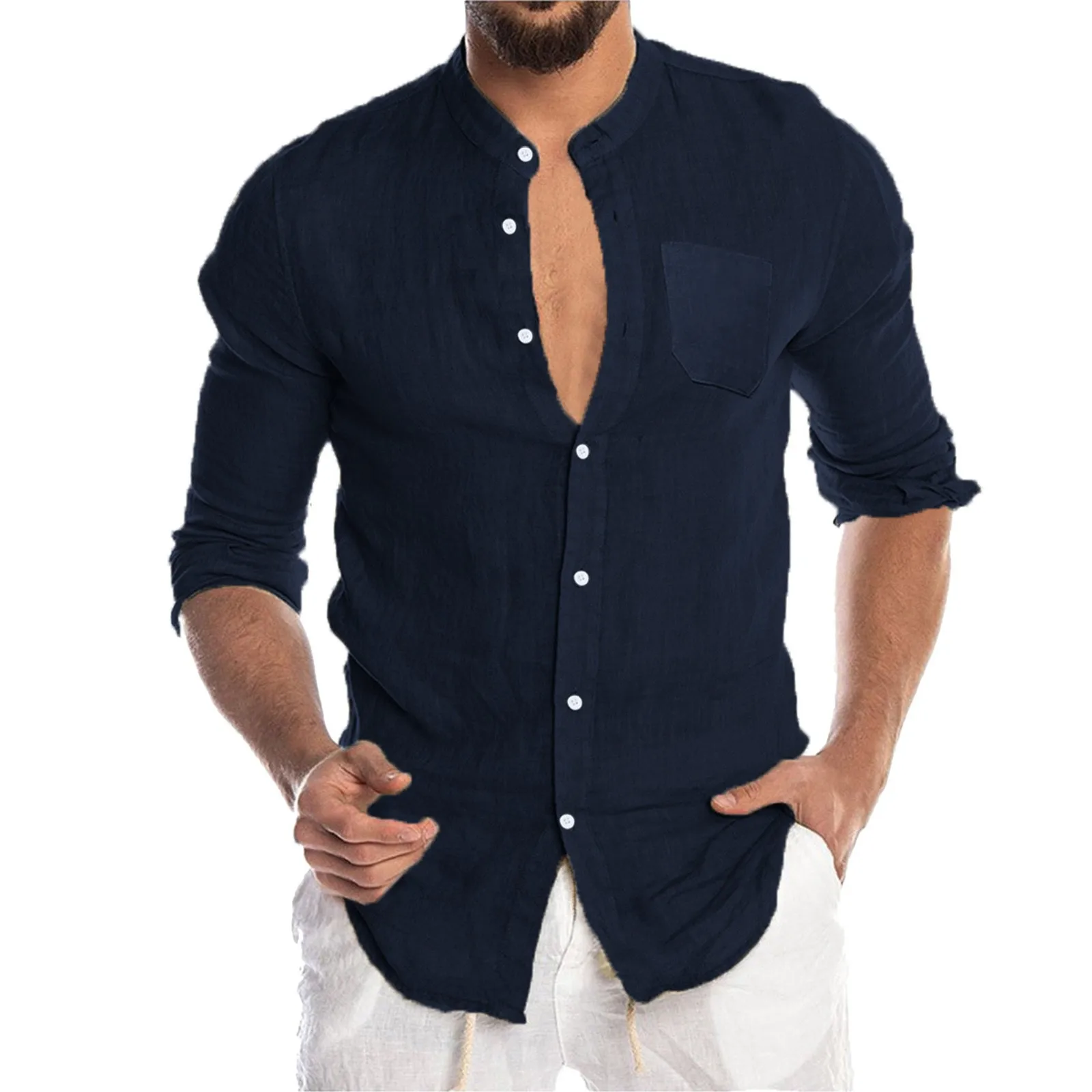 

Men's Blouse Linen Solid Beach Basic Blouse Quick Dry Athletic Shirt
