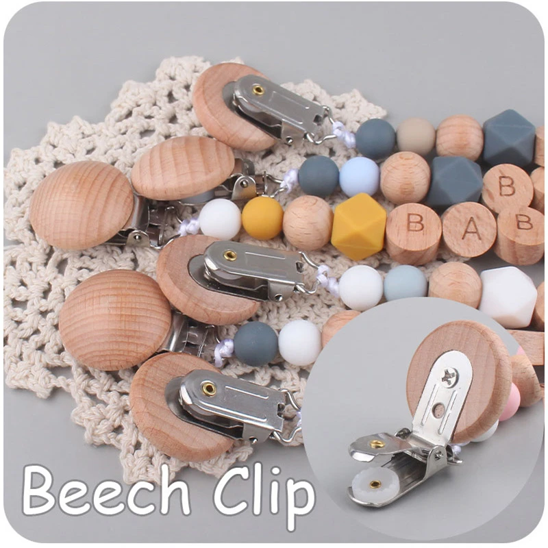 

Baby Pacifier Clips Newborn Silicone Teething Beads Holder for Pacifiers Boy Girls Nipple Clip Chian Wooden Teethers Toy Pendent