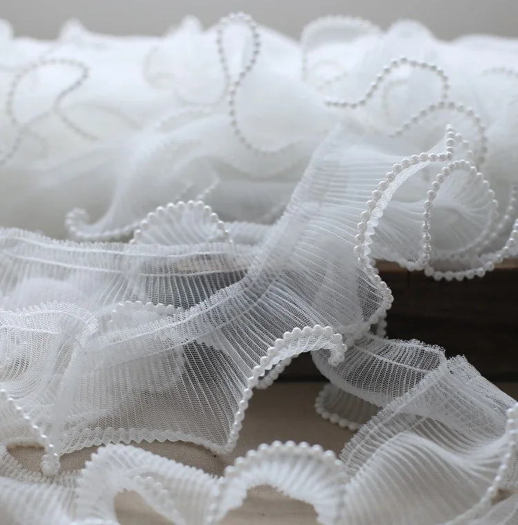 7 см 4 м/лот красивая белая сетка с оборками кружевная отделка одним краем