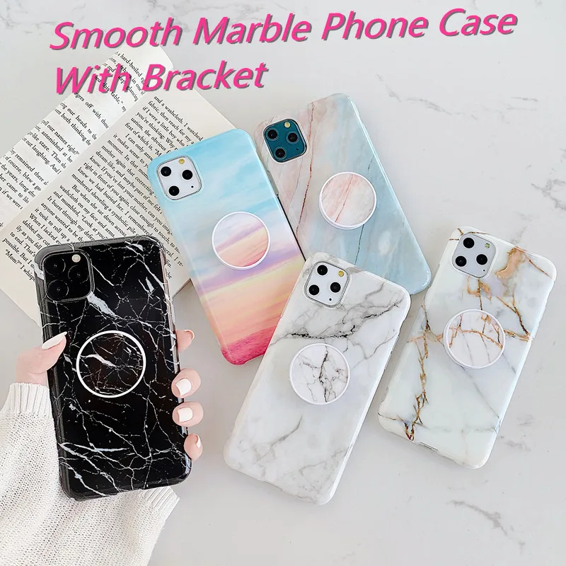 

Ground Marble Phone Case For iPhone 13ProMax 12Pro 12Mini 11Pro Smooth IMD Marble Protection Cases With Bracket