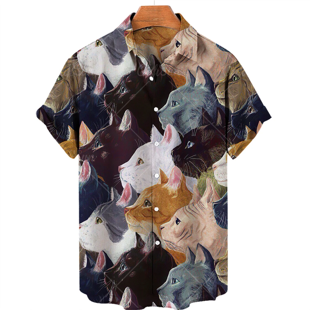 

Animal charming cute style men's T-shirt short-sleeved Hawaiian beach flower shirt men's casual high-necked top T-shirt
