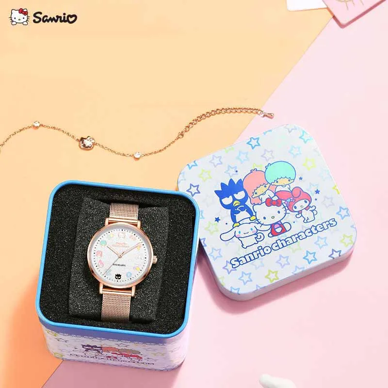 

Роскошные женские кварцевые часы Sanrio, Hello Kitty, водонепроницаемые светящиеся розовые золотые наручные часы, модные милые студенческие часы, подарки