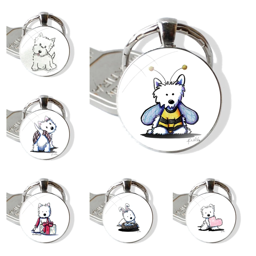 

cartoon Westie dog Fashion Design Creative Cartoon Pendant Car Key Chains Handmade Glass Cabochon Keychain
