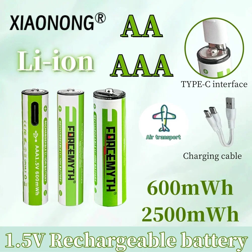 1 5 В No 7 AAA 600 МВтч литиевая аккумуляторная батарея AA 2500 с USB-кабелем для зарядки 2 в