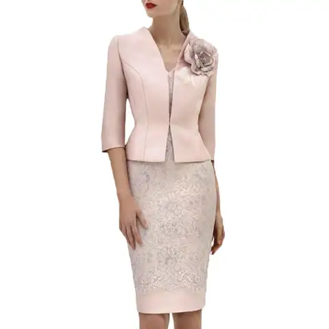 Новинка бледно-розовые платья для матери невесты с пиджаком 2022 короткие платья для матери на свадьбу длиной до колена с цветами распродажа
