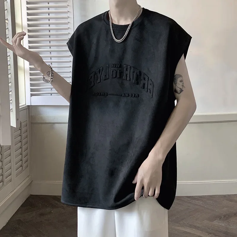 

Men's Tops Fashion Casual Tank Sleeveless O Neck Solid Letters Looe Straight T Shirts Streetwear Clothing Male