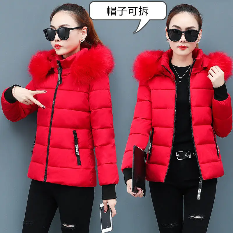 2022 New Winter korean Casual Parkas Jacket Women Fur Collar Hooded Basic Thicken Coat Female Warm Cotton Padded Outerwear M-4XL