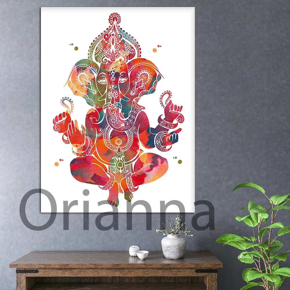 

Ganesha Watercolor Print God Lord Ganesh Poster Spiritual Art Yoga Mantra Wall Decor Ganesh Hindu God Indian Wedding ArtPainting