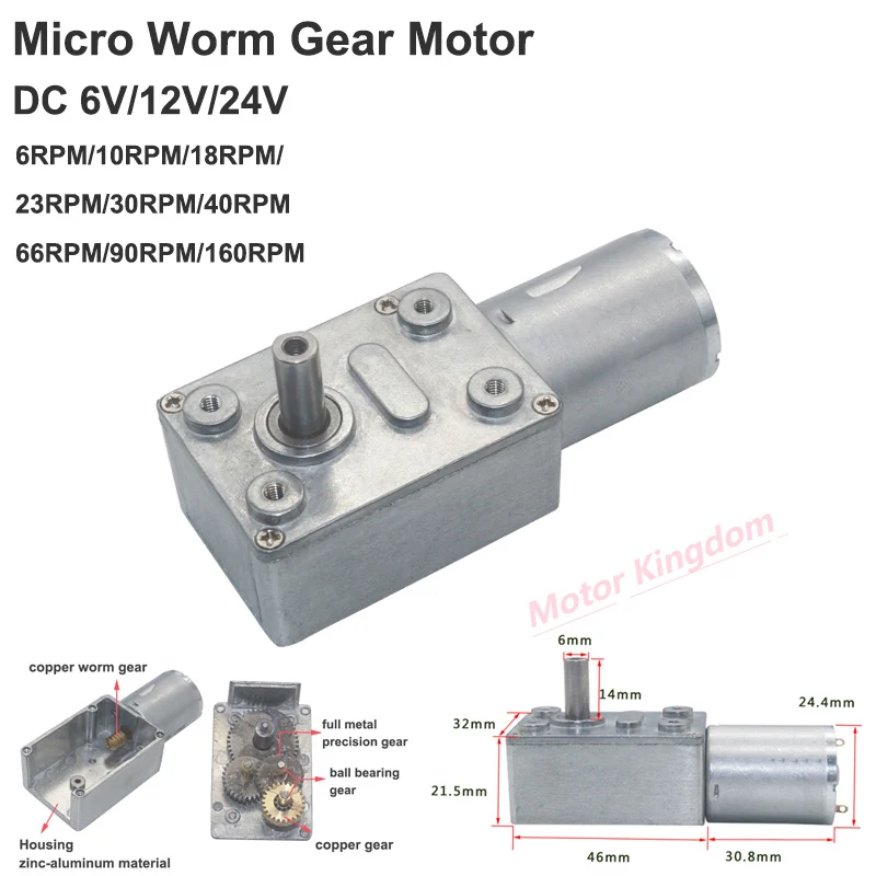 Mini Reducer Motor DC 6V 12V 24V 2RPM 10RPM 40RPM 66RPM 160RPM Slow Speed Large Torque Micro 370 Electric Turbo Worm Gear Motor