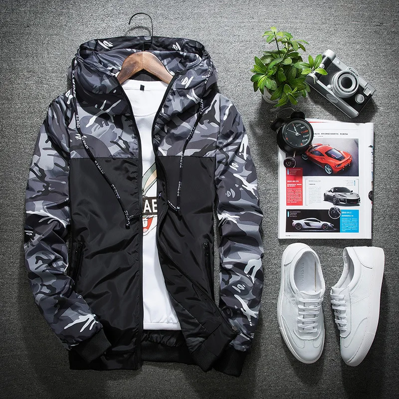 

Spring and autumn jacket thin men's camouflage patchwork back-to-back hat coat couple clothes