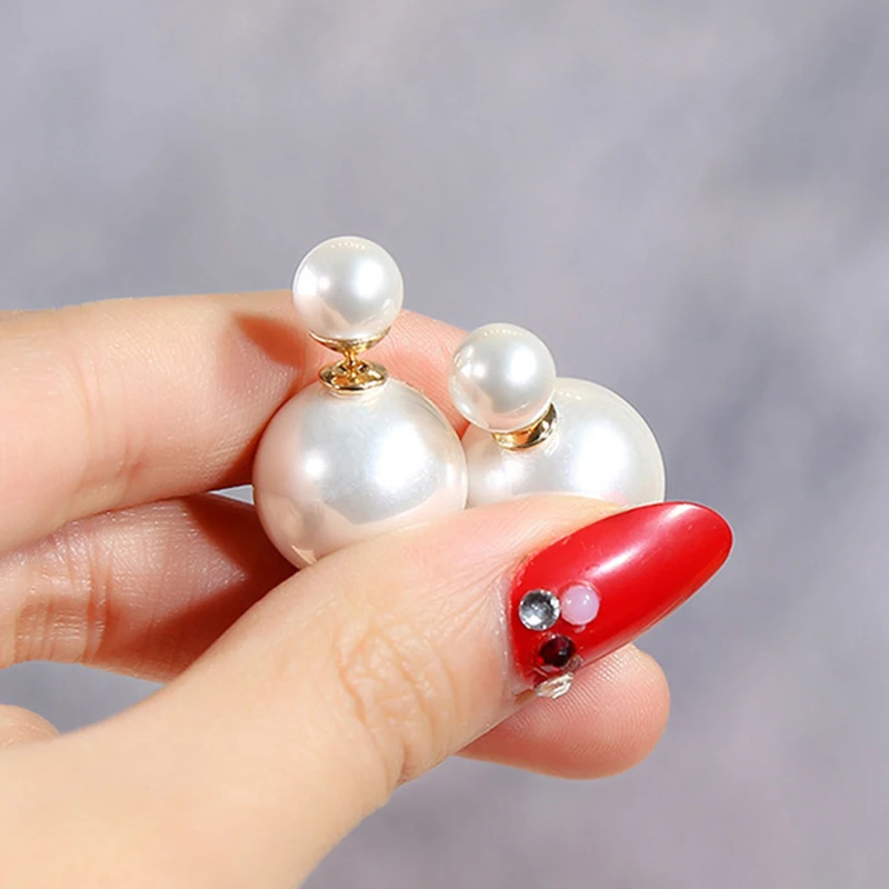 

1Pairs Women's Earrings Delicate Two-sided Pearl Ear Stud Earrings for Women Bijoux Korean Boucle Girl Gifts Jewelry Wholesale