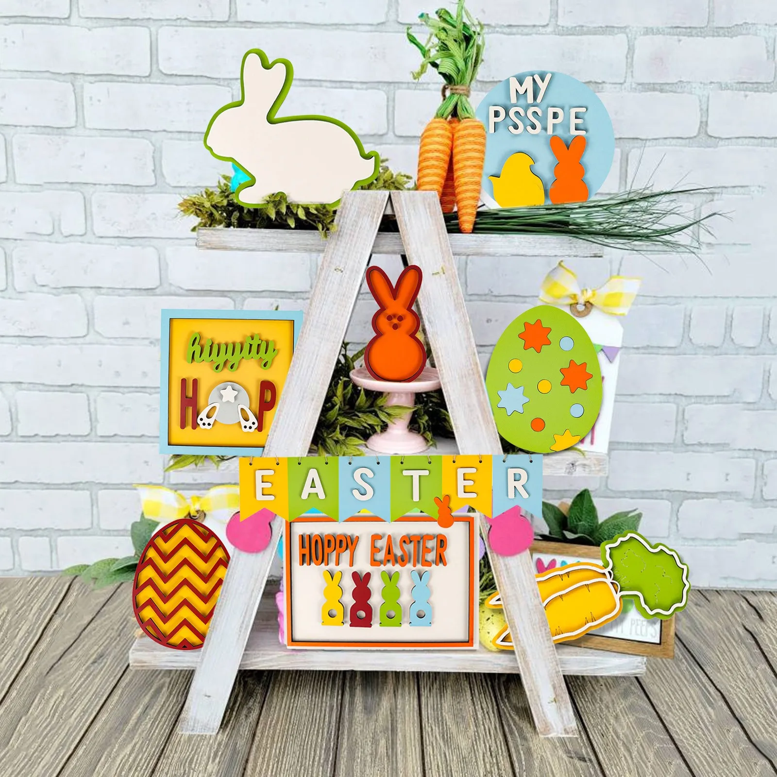 

Cartoon Rabbit Car Ornament Easter Tiered Tray Home Festive Party Living Room Decoration Cake Snack Decoration Diy Pendant