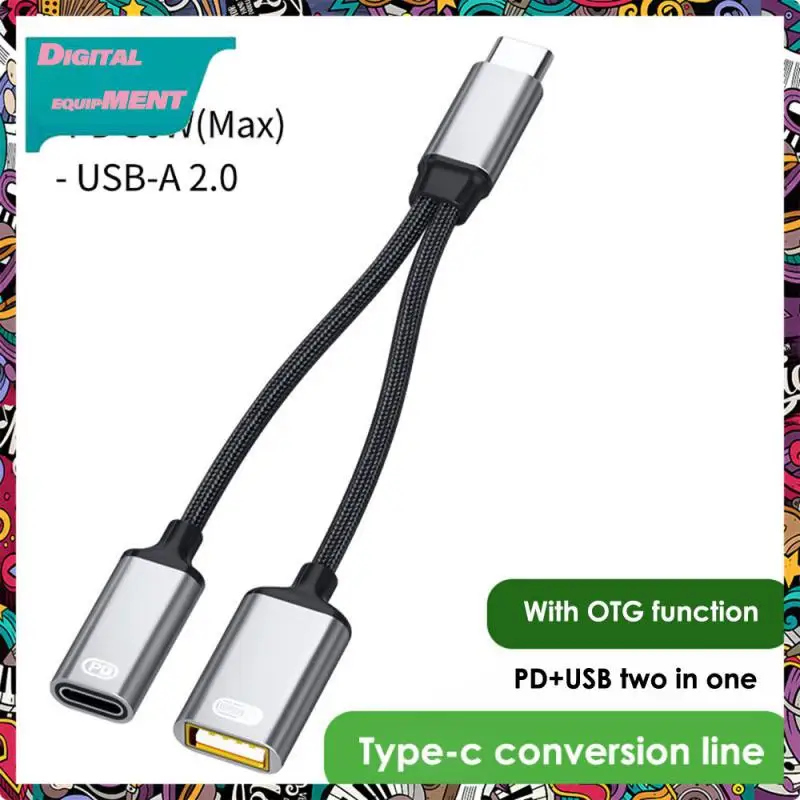 

30w Pd Usb Female Splitter Adapter Multifunction 2 In 1 Type-c Otg Cable Adapter Fast Charging Splitter Adapter Phone Adapter