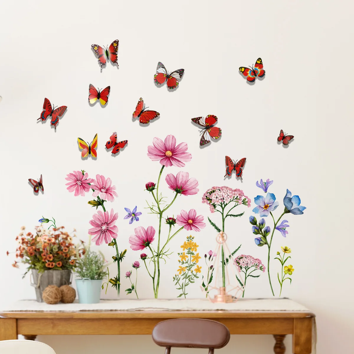 

Plants and flowers 3D Butterfly Wall Stickers Living Room Decorative Wall Stickers Self-adhesive Wall Stickers