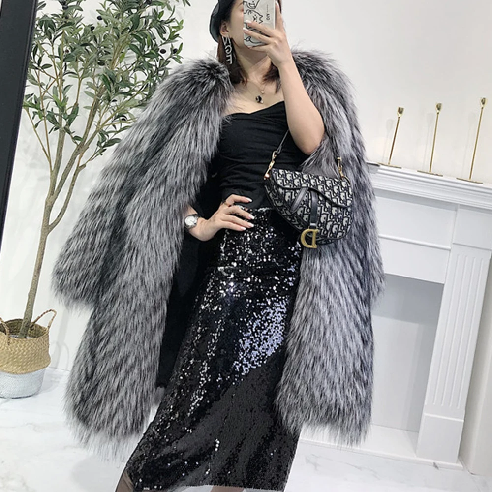 

FURYOUME 2023 Winter Women Luxury Real Fur Coat Natural Fox Fur Jacket Long Genuine Fluffy Fur Overcoat Lady Fashion Streetwear