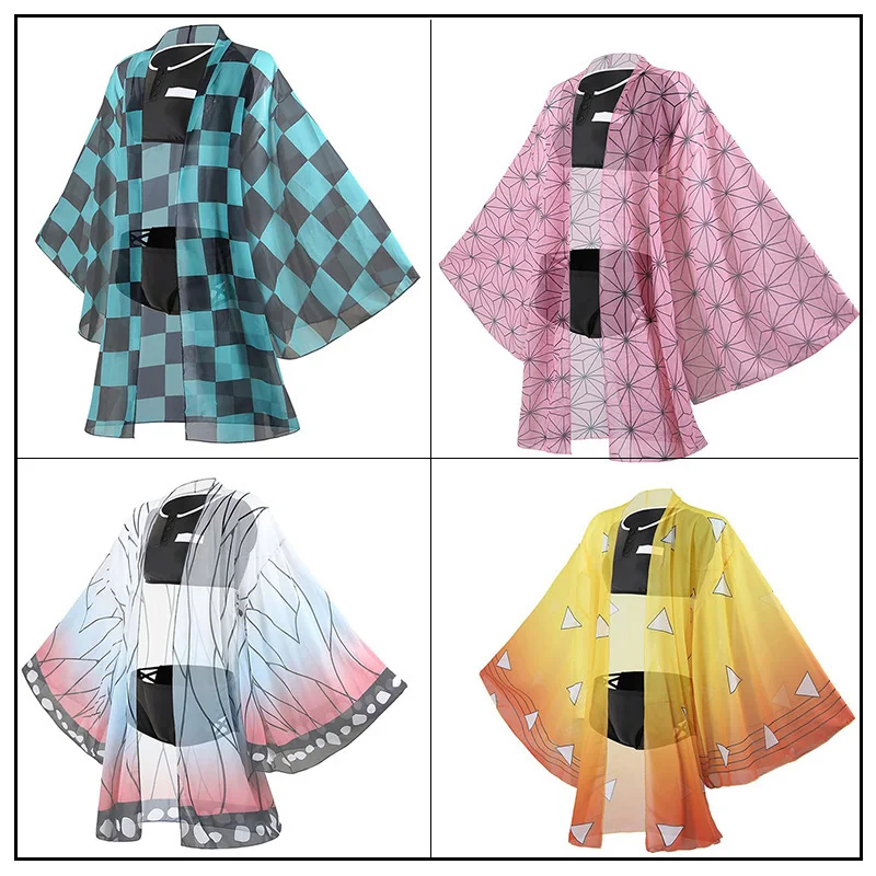 

Купальник-кимоно Kochou Shinobu для косплея, купальный костюм для женщин, кардиган-кимоно, не Yaiba Kamado Tanjirou
