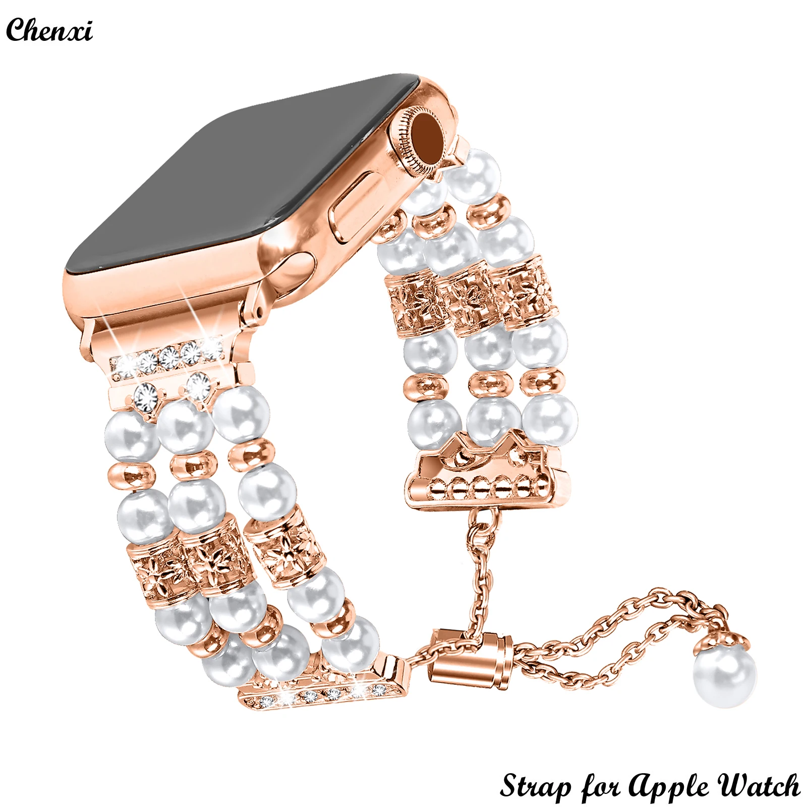 Bling metal Strap for Apple Watch band bracelet chain for iwatch series87654321SE Ultra 38 40 41 42 44 45 49mm Pearl Women wrist