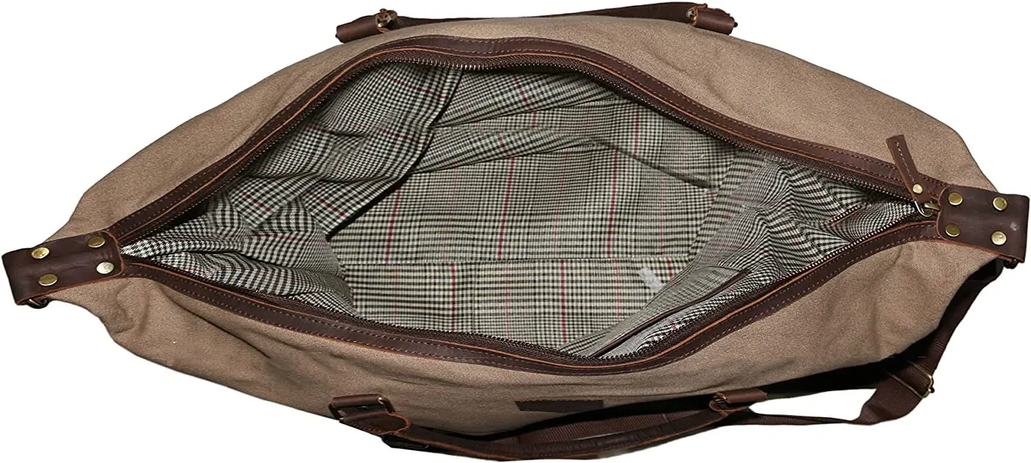 Genuine Canvas Leather Duffel Bag | Travel Tote Bag Weekender Gym Overnight Bag for Men and Women | Shoulder Handbag Carry On Du