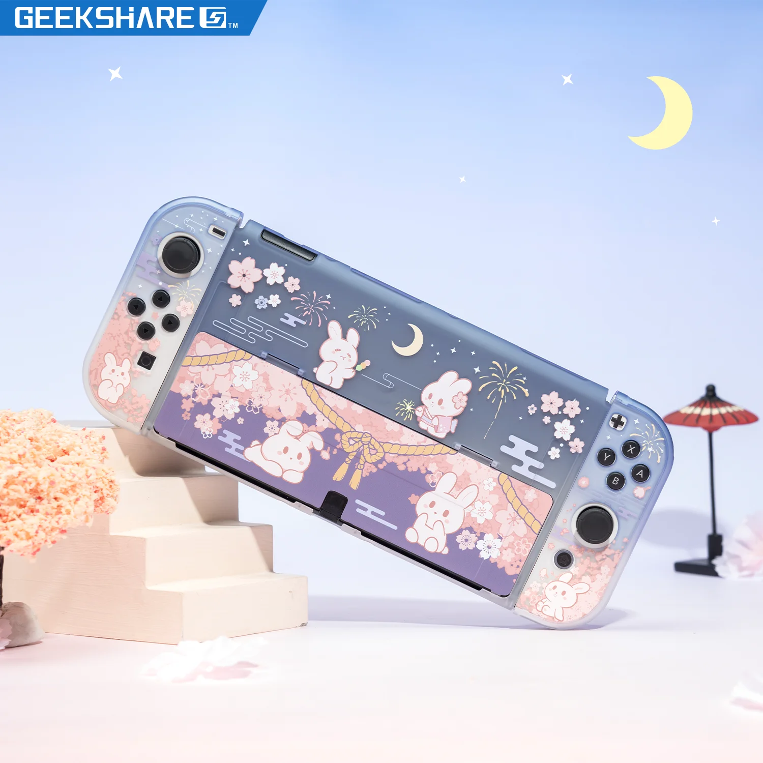 

Защитный чехол GeekShare Nintendo Switch Kawaii Чехол-Кролик для переключателя Oled разделенный чехол Joycon PC жесткий корпус NS аксессуары