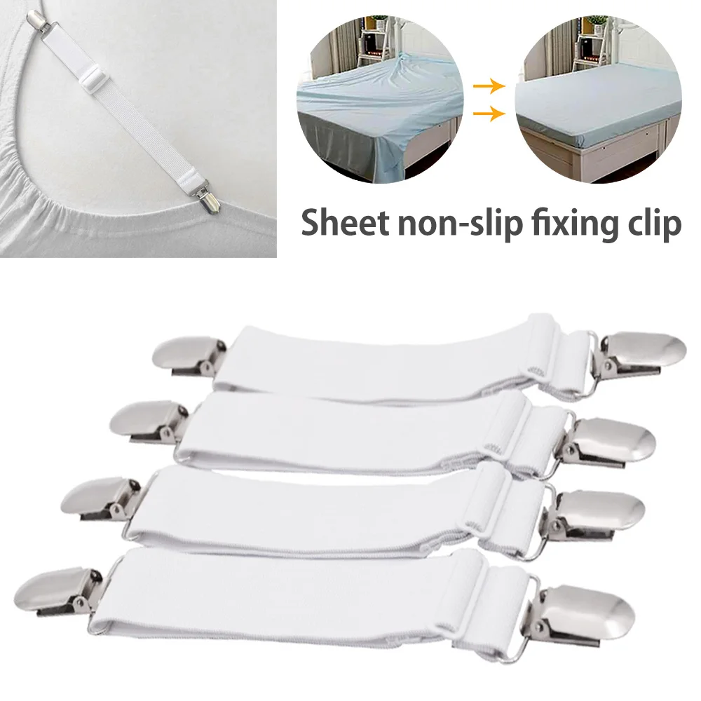 

4Pcs Bed Sheet Fasteners Elastic Bed Sheet Holder Strap Adjustable Fitted Sheet Gripper Suspender Heavy Duty Sheet Holder Band