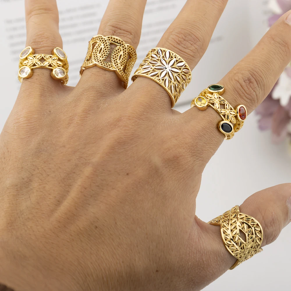 

Fashion Gold Colour Rings Dubai Woman Bracelet Ring Set Jewlery For Lady African Bracelets Jewelrys For Party Anniversary Gift