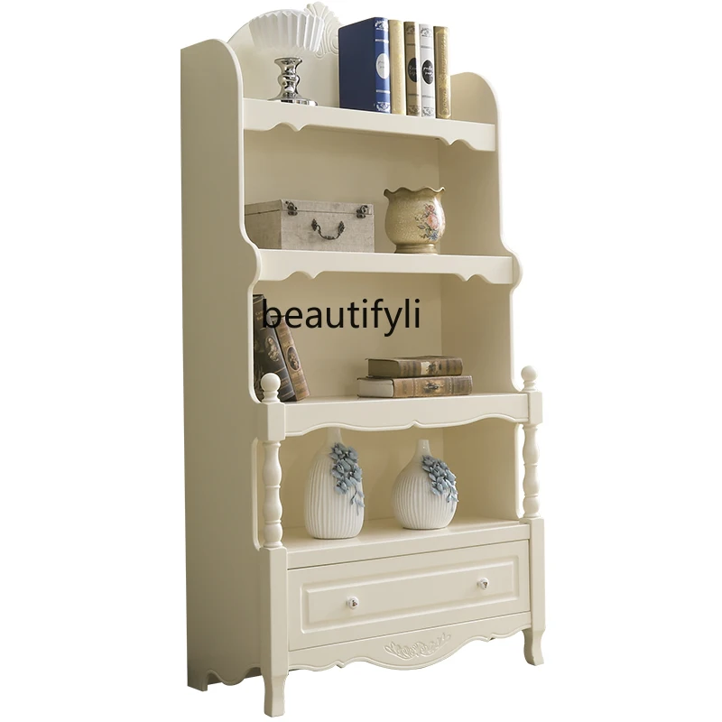 

yj Children's Small Bookcase Bookshelf American Household Storage Cabinet Solid Wood Floor Plaid Cabinet