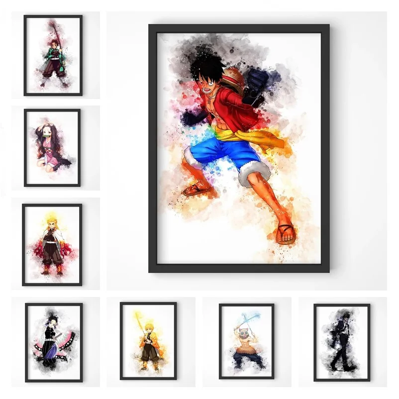 

Плакаты аниме акварельные для рисования манги, цельные постеры с изображением рассекающих демонов, эстетическое украшение, домашнее насте...