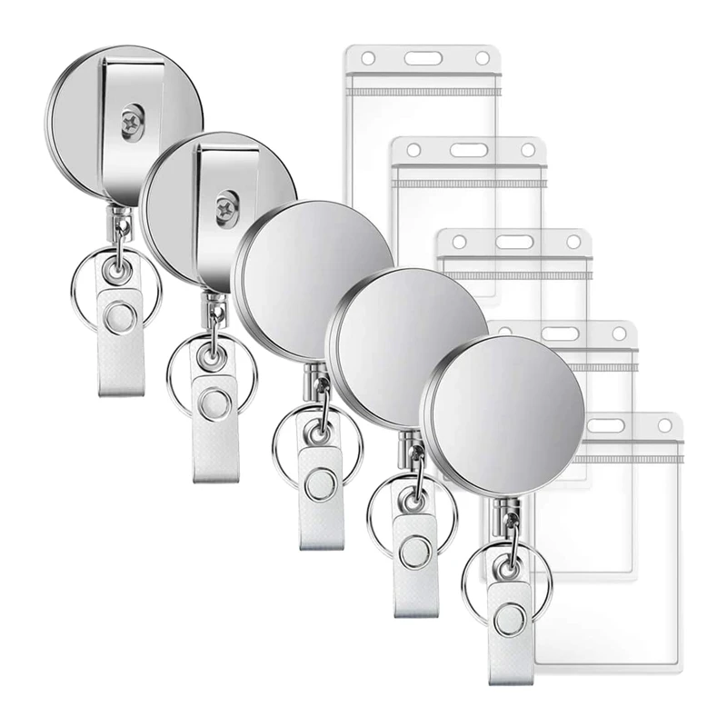 

10 Packs Metal Retractable Badge Reels Set with ID Badge Holders Heavy Duty Keycard Holder with Key Chain Belt Clip