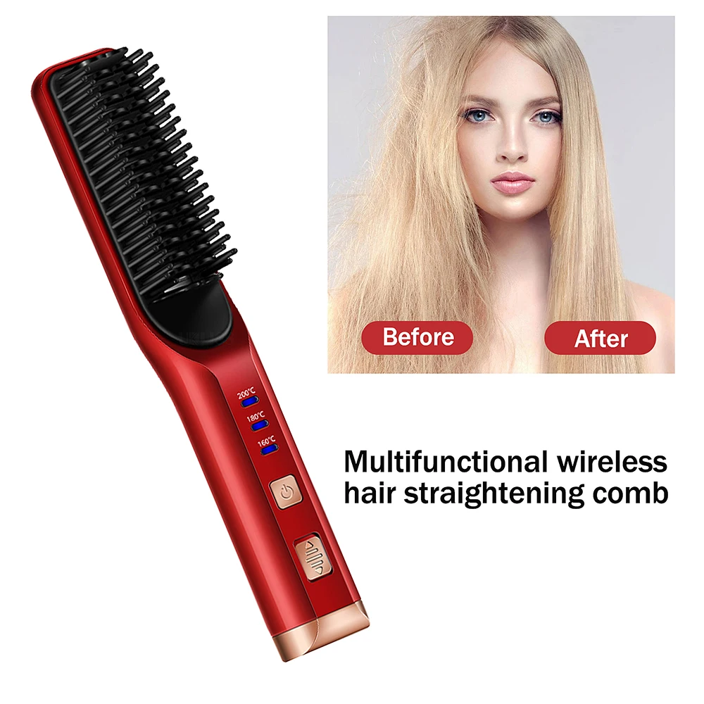 New Professional Crodless Hot Comb USB Rechargeable Hair Beard Straightener Brush Portable Wireless Hair Heated Flat Iron Stlyer