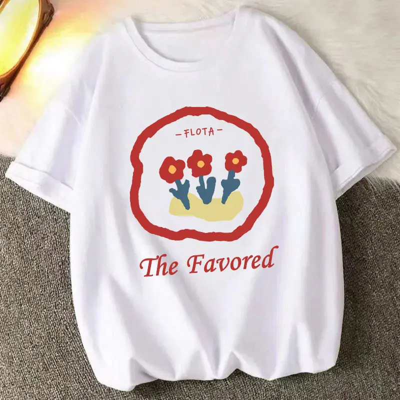 

Футболка женская летняя из 100% хлопка, с коротким рукавом и принтом сафлора