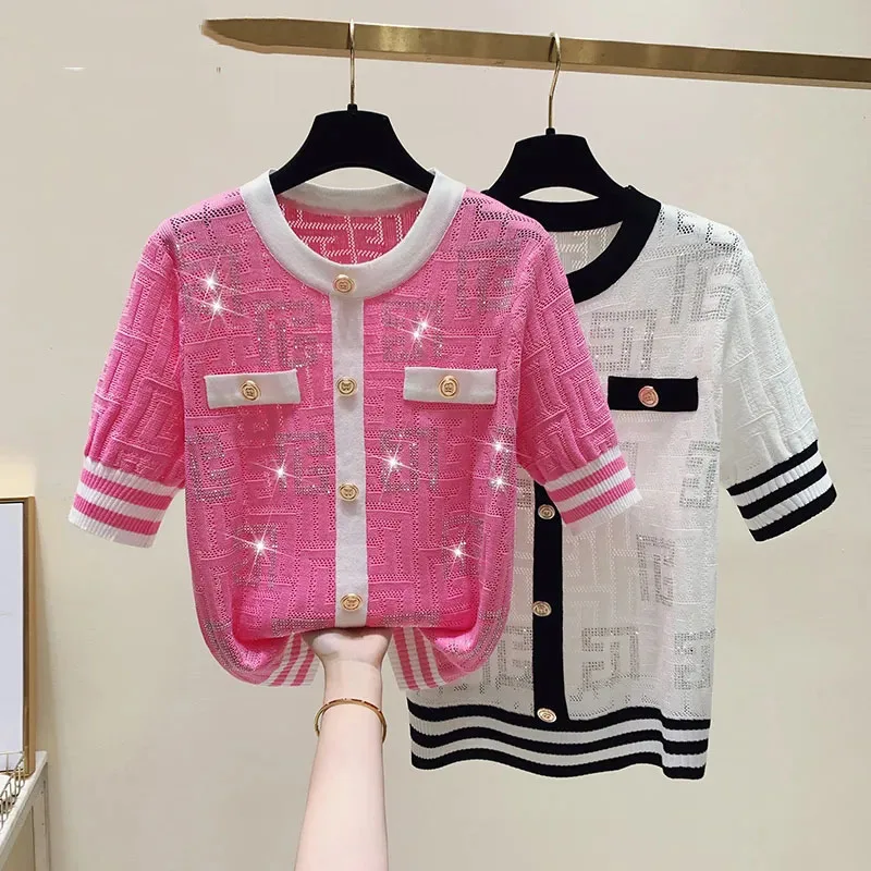 Женский свитер с коротким рукавом Летний Тонкий Трикотажный из вискозы круглым