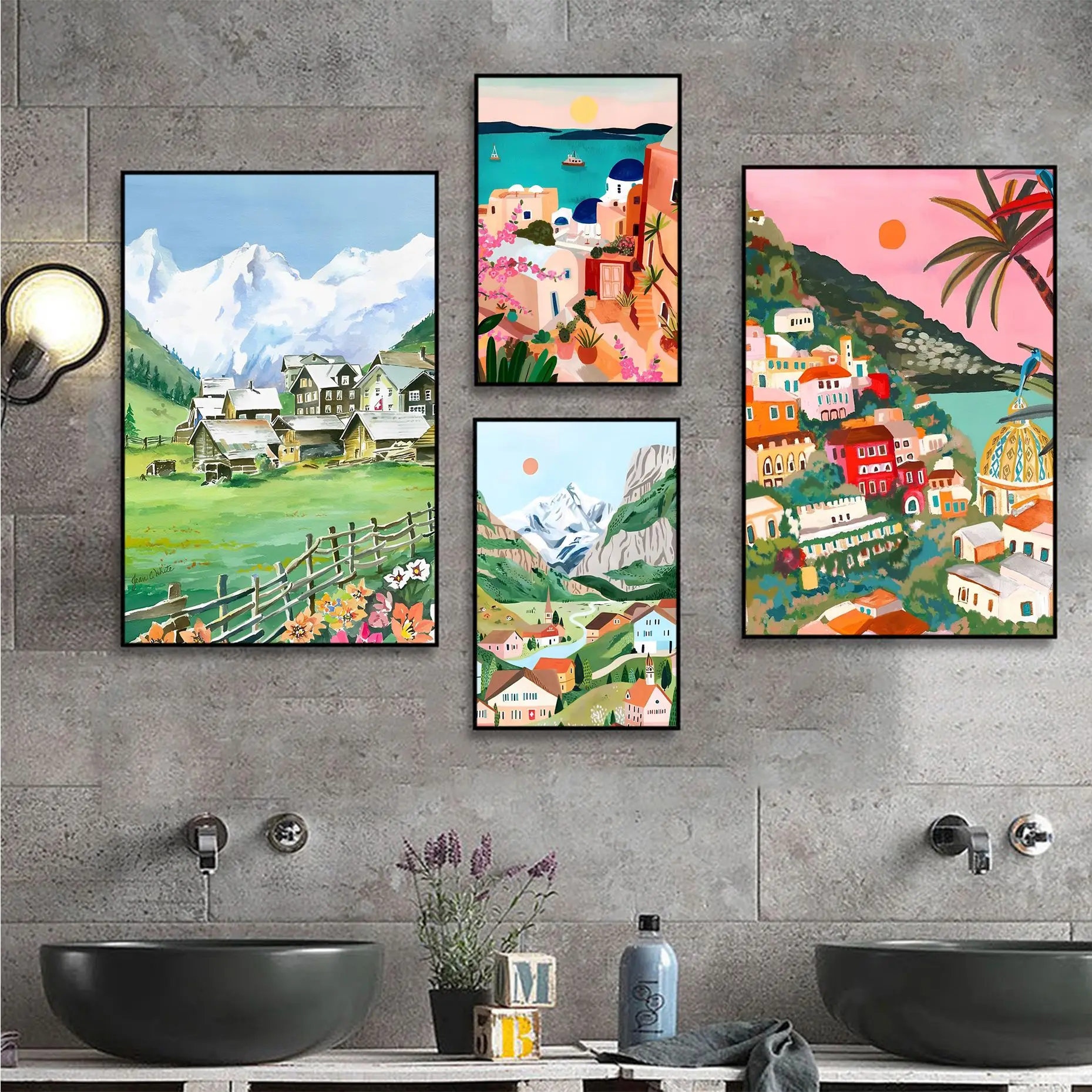 

Abstract Famous City Landscape Canvas Anime Posters Sticky Fancy Wall Sticker For Living Room Bar Decoration Vintage Decorative