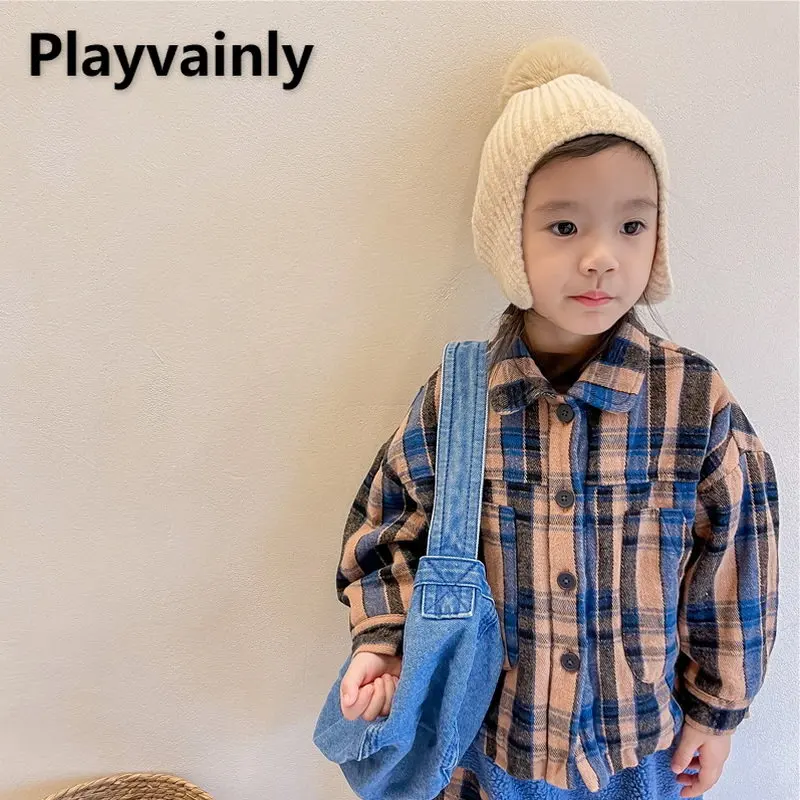 

Зимнее флисовое пальто для мальчиков и девочек, детский хлопковый кардиган в клетку с отложным воротником и длинными рукавами, пальто, зеле...