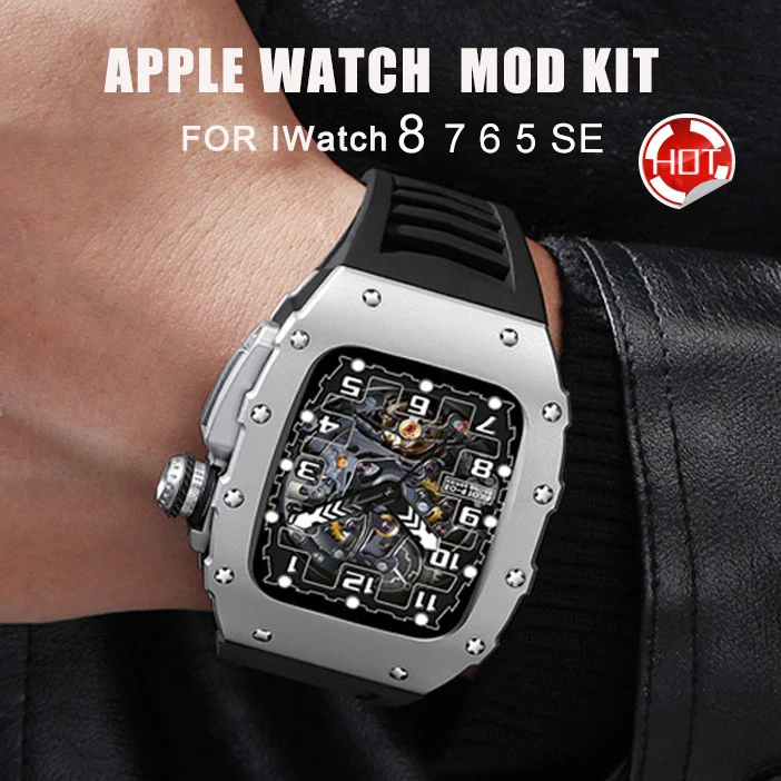 

Ремешок для часов iWatch 8 7 SE 6 5 4 45 мм 44 мм, металлический, из фторучного каучука