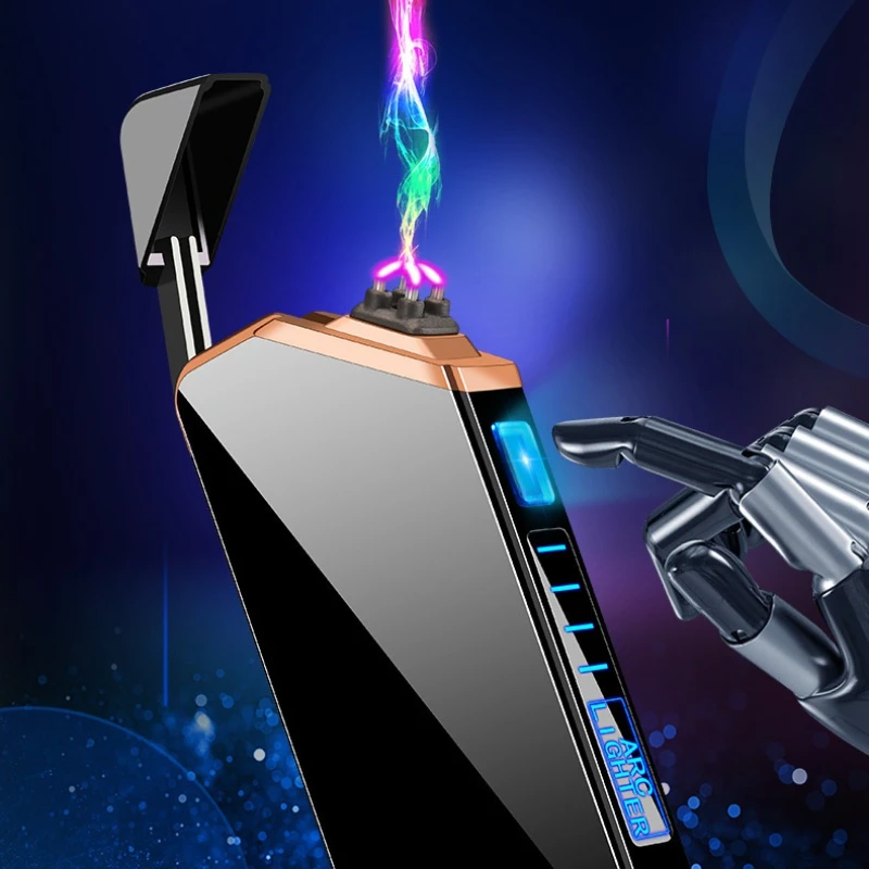 lighter electric recharge usb plasma cigarette windproof free shipping cool Laser induced double arc Men's Gift lighters images - 6