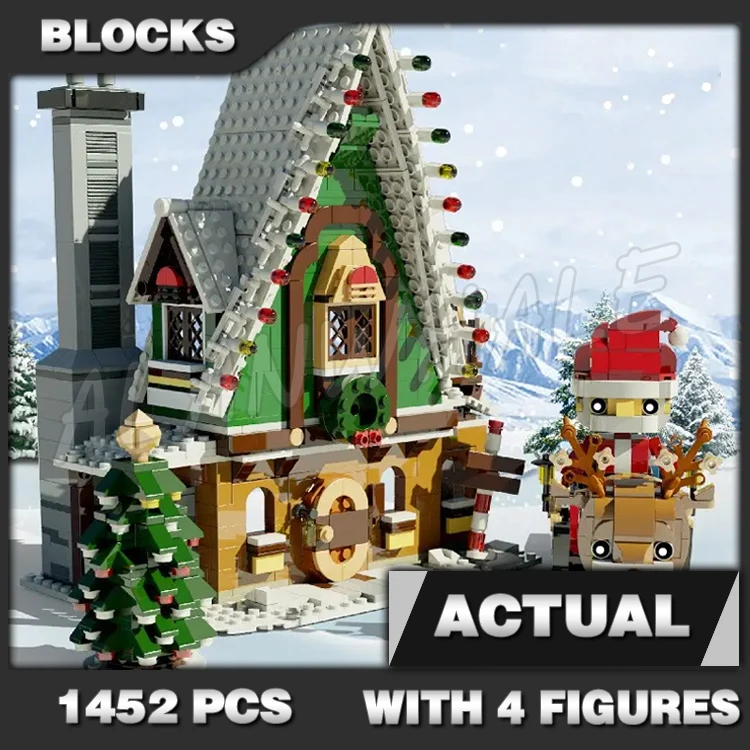 1452 шт. креативный эксперт зимняя деревня клубный дом эльфа Санта-сани дерево 90012