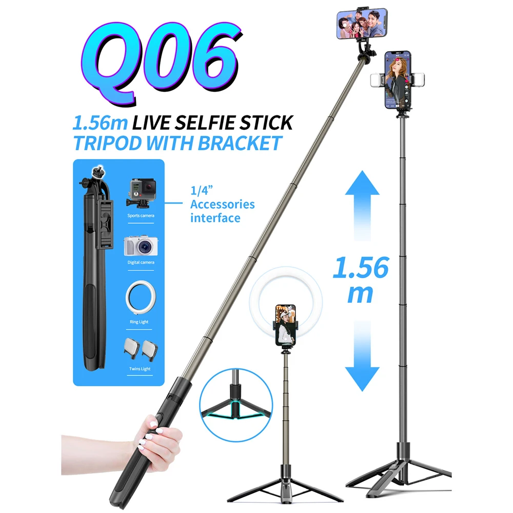 

New 1560cm Wireless Bluetooth Selfie Stick Tripod Foldable Monopod With Fill light For Gopro Action Cameras Smartphones Selfie