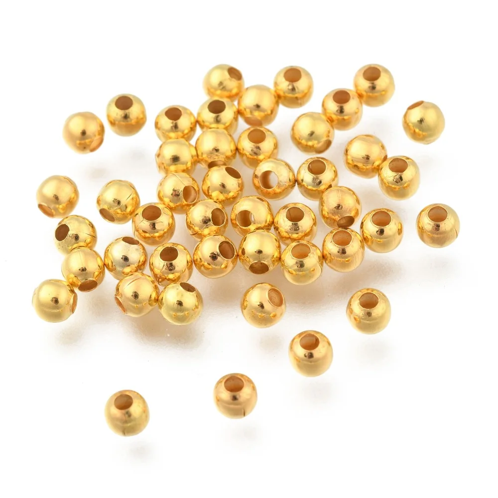 

500pc Iron Spacer Beads Long-Lasting Plated Round Golden 4mm Hole: 1.5mm