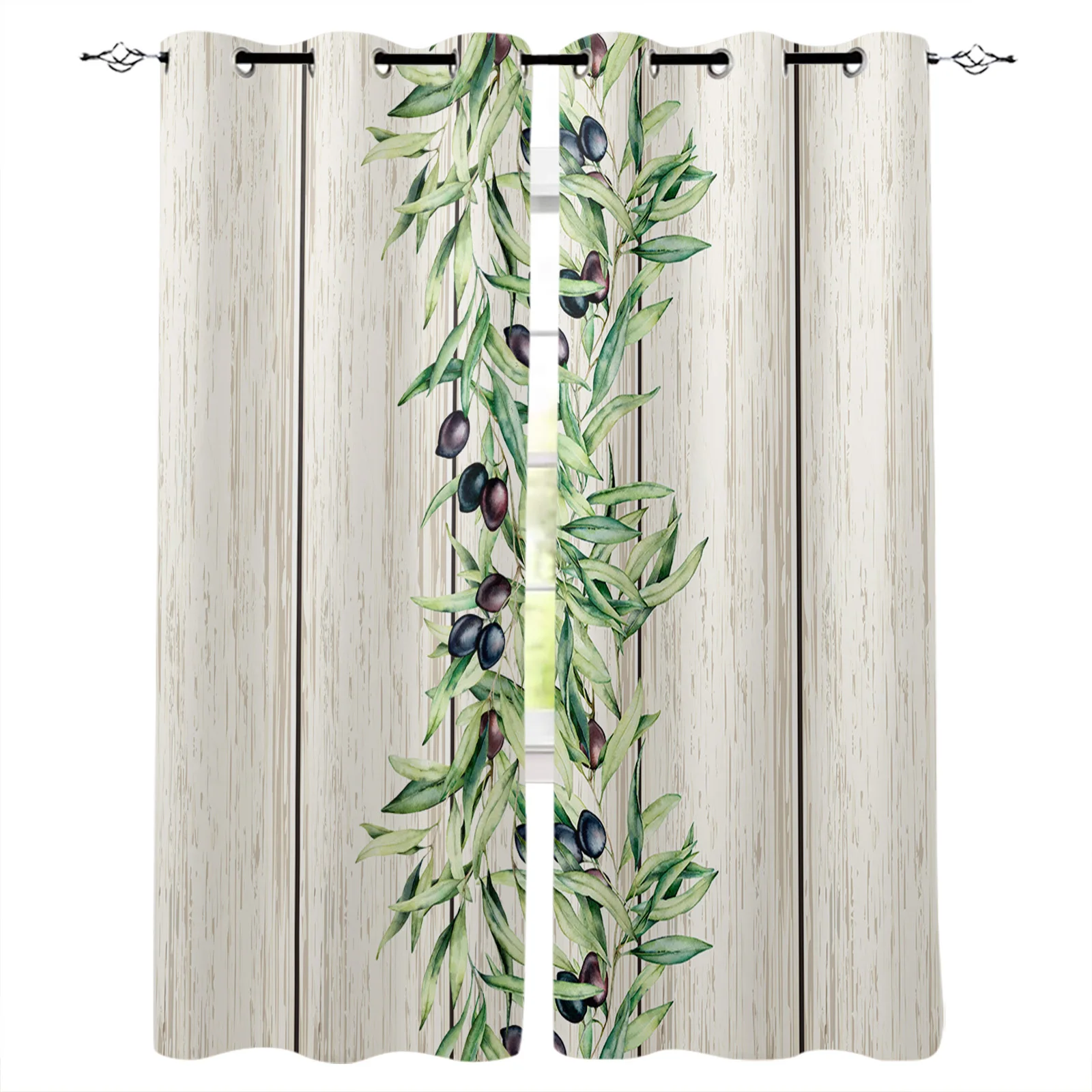 

Занавески с зернистой текстурой древесины, комнатные шторы с черными оливковыми листьями, большие оконные занавески, освещение для ванной, спальни, кухни, Декор